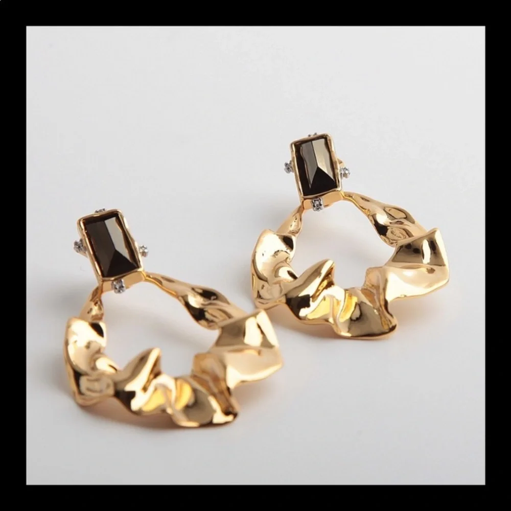 ALEXIS BITTAR • NEW Gold Liquid Molten High Shine Sculpted Hoop Drop Earrings
